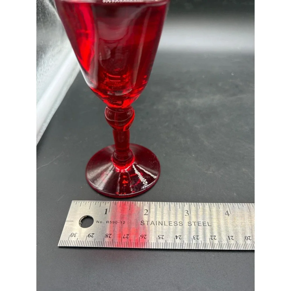 Vintage Ruby Red Glass Cordial Glasses Stemmed Liqueur Set of 2 Red 4.5 Inch
